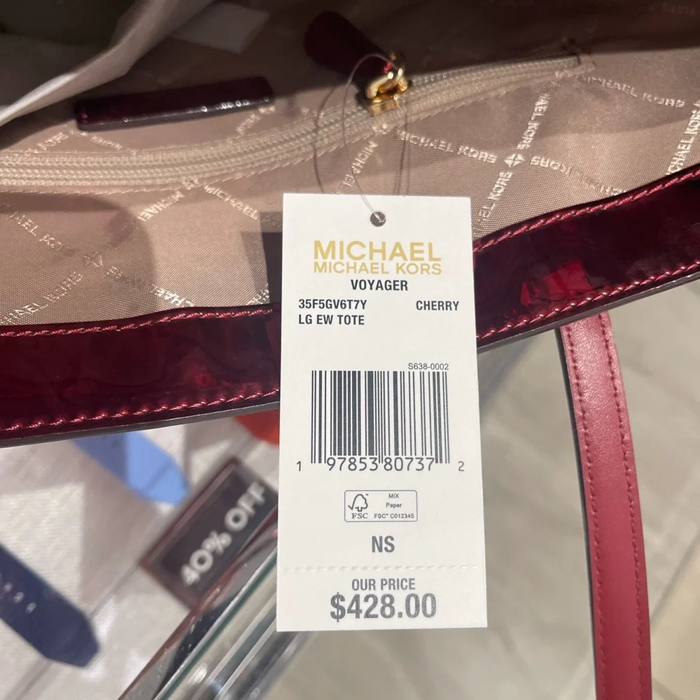 MICHAEL KORS Jet Set Extra-Small Metallic Logo Debossed Convertible TZ Tote Cher - Picture 10 of 16